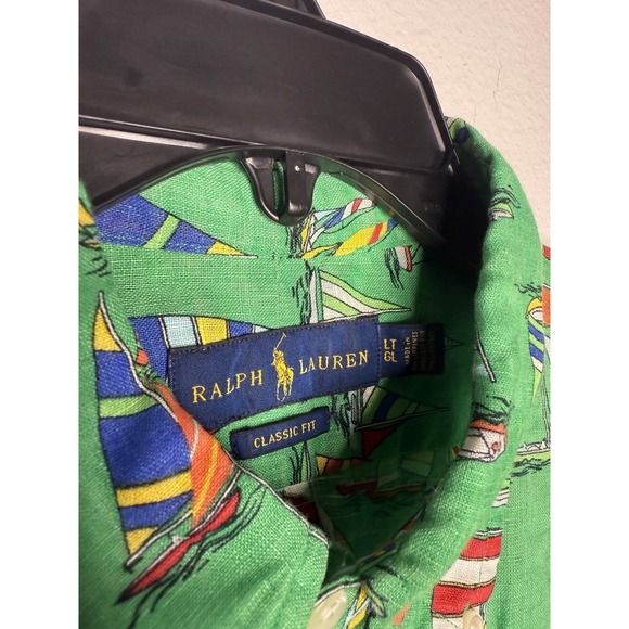 Polo Ralph Lauren Men Shirt 100% Linen Sail Boat Short Sleeve Button Up Size LT - Picture 6 of 9